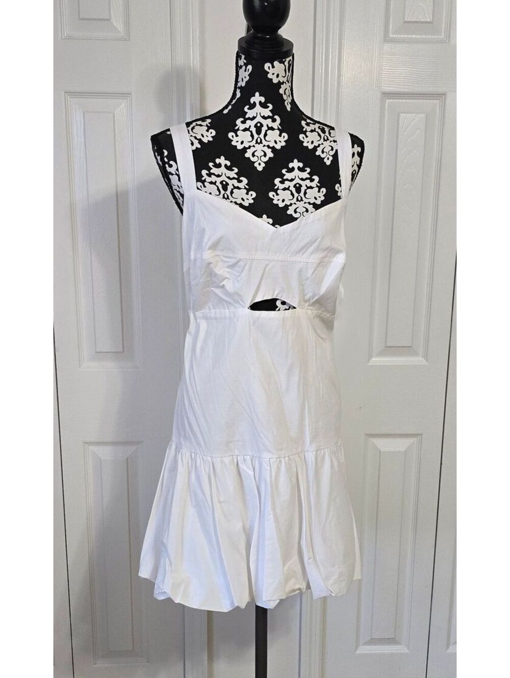 NWT Bar III Womens XL White Cutout Ruffle Hem Fit Flare Cotton Sundress